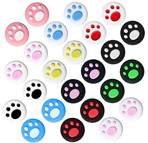 Lotsdonxia 24-Piece Cat Paw Joystick Covers Fun Silicone Thumb Grip Caps Enhancing Grip and Comfort for Gaming Enthusiasts Nintendo Switch and Xbox Controllers (Random Color)