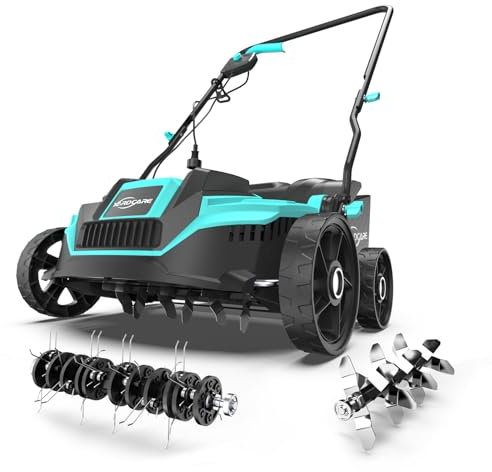 YARDCARE Electric Dethatcher and Scarifier, 2-in-1 Powerful Lawn Dethatcher with 10.5 Gal Thatch Bag, 5-Position Height Adjustment, Dual Switch, Keep Lawn Healthy
