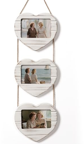 Afuly Bilderrahmen Für 3 Bilder 10x15 Holz Weiß Herz Antike Fotorahmen Collage Hanging Wand Deko Picture Frame Personalisierte Geschenk Display Hochzeit Weihnachten Familie Oma Mama Couple