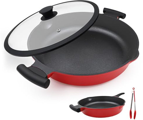 Bobikuke pfanne 32cm mit deckel, 2-In-1 Antihaft Bratpfanne Hoher Rand, Große Aluminium Kochpfanne, PTFE & PFOA frei, für alle Herdarten