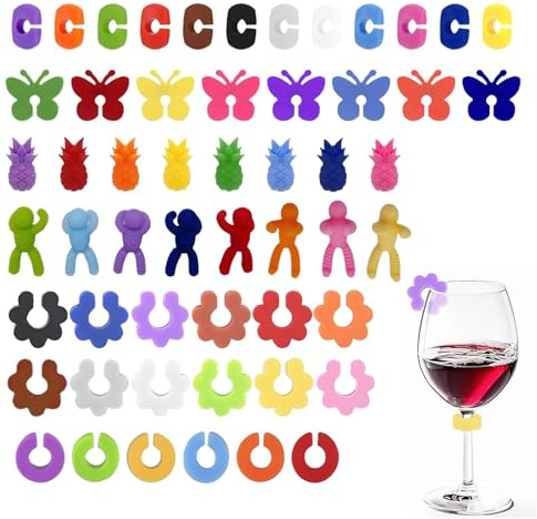 24 Pezzi Segna Bicchieri Calici, Segna Bicchiere Riutilizzabili Segnabicchieri in Silicone, Ideali per Feste, Matrimoni, Bar e Eventi Sociali - Identificatore del Bicchiere di Vino Facile da Usare