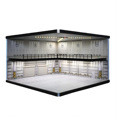 Vitrine de voiture modèle 1/64, convient pour les modèles de voitures Hot Wheels 1/64, Diorama à double étage, modèle de garage avec éclairage LED à intensité variable, collection de modèles de scène