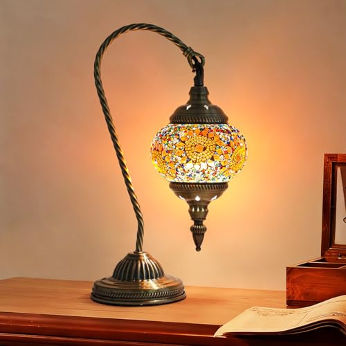 AManLife Lámpara turca de 15 pulgadas hecha a mano con mosaico marroquí de vidrieras, para salas de estar, dormitorios, comedores, hermosa lámpara de mesa decorativa, enchufe británico (bombilla no