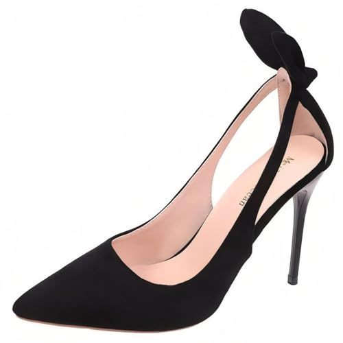 Zapatos De Tacón Alto para Mujer con Puntera Puntiaguda Y Lazo En Tobillo (Negro, 260=ES-42)