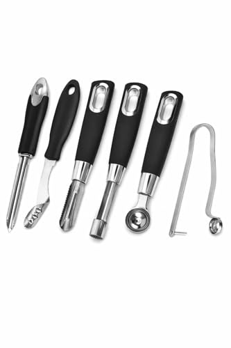 6-Piece Stainless Steel Fruit & Vegetable Corer Set – Heavy Duty Jalapeño, Apple, Bell Pepper Corer Remover & Melon Baller – Ergonomic Kitchen Gadgets for Easy Deseeding, Slicing & Carving