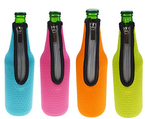 Orchidtent Bier Flaschenkühler, 4 Stück 17,6 Oz (500ml) Neopren Isoliert Reißverschluss Faltbar Bier Flaschen Kühler/Weinkühler / Getränkekühler - Hält Länger Kalt bzw. Warm(4 Farben)
