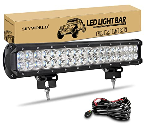 SKYWORLD led zusatzscheinwerfer bar, Zweireihiges 18 Zoll 45 cm 108W Scheinwerfer Flutlicht Combo Offroad Scheinwerfer mit Kabelbaumsatz für 4x4 LKW Auto SUV Traktor Traktoren Arbeitsleuchte Offroad