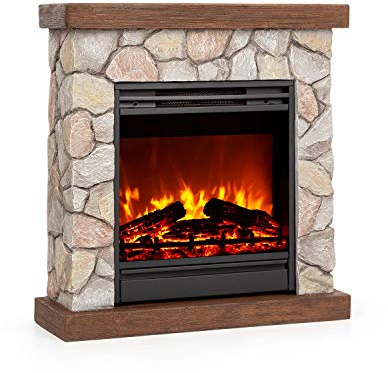 Klarstein Cheminée Electrique, Chauffage Electrique de 1800W, Cheminee avec Effet Flamme en LED et Bûches en Bois, Télécommande, Programmable, Minuterie, Contrôle Automatique de la Température