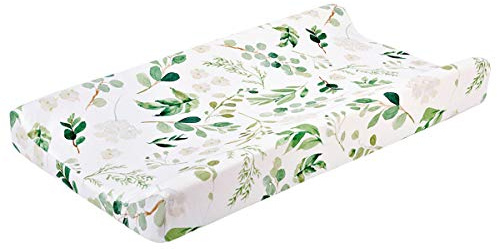 SH-RuiDu Housse de matelas à langer, super douce et respirante, motif floral, housse de matelas à langer pour bébé, garçons et filles (feuilles vertes)