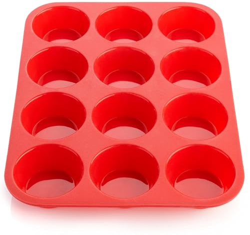 Glamified Large Muffin Tray for Baking,12 Baking Mould for Cupcakes or Muffins Non Stick Bakeware Tin | Red