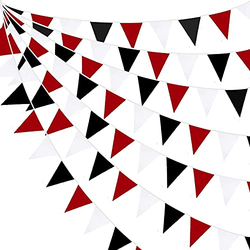 32Ft Wimpelkette Schwarz Weiß Rot Banner Halloween Party Dekorationen Dreieck Flagge Stoff Wimpel Girlande für Hochzeit Graduierung Pirat Casino Micky Maus Thema Hängende Festival Dekoration