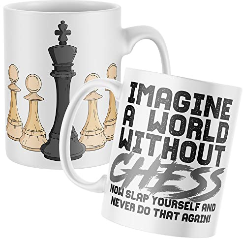 Purple Print House Imagine A World Without Chess, Funny Coffee Cup, Board Game Gifts for Him, Chess Player Birthday Present Ideas For Dad or Son, One Size, White