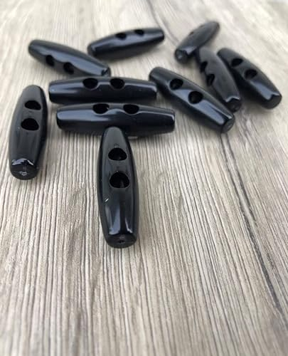Knebel Knöpfe Kunststoff schwarz 2 Löcher 35mm x 10mm (10 Stück)