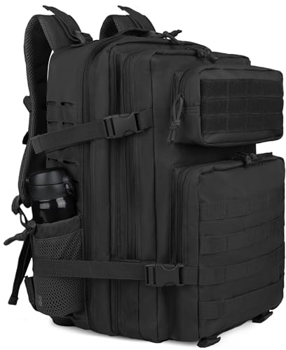 Zavothy Zaino da Viaggio Tattico Militare Grande Capacità 3 Giorni Borsa Monospalla Zaino da Campeggio e Escursionismo Esercito Zaino da Assalto 45L Nero