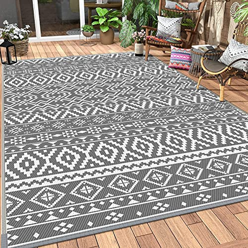 WAKSOX Outdoor Rug for Patios 180 x 270cm Waterproof Reversible & Easy Cleaning Plastic Straw Floor Mat Picnic Blanket Recycled UV Resistant Area Rugs for RV Camping Picnic BBQ Balcony Beach