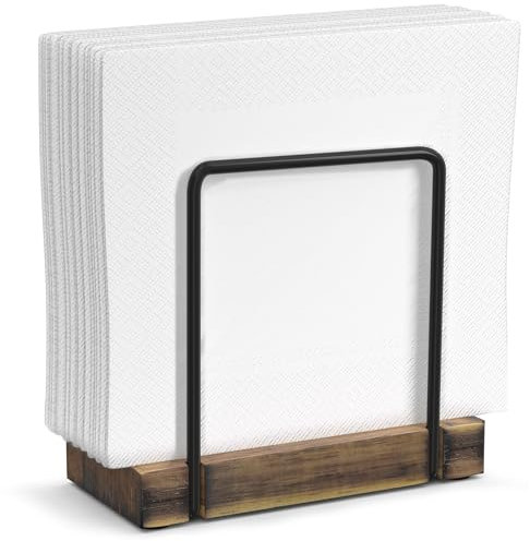 Wican Napkin Holder for Table, Wood Iron Standing Napkin Dispenser