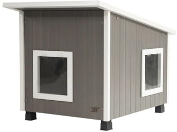 New Age Pet ECOFLEX Outdoor Cat House X-Large Weather Resistant, Raised Floor, Dual Vinyl Flaps, 30% Bigger, 28 W x 20 H