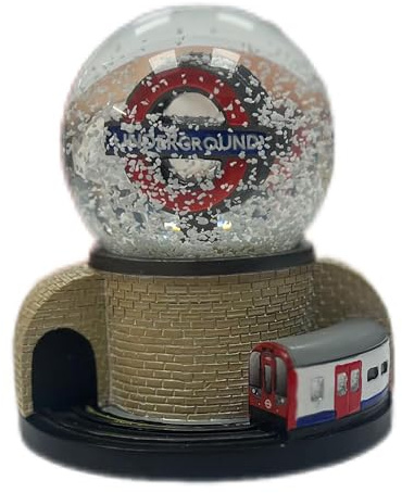 TFL9101 Licensierad London Underground Snöglob Snöstorm stor storlek 6,5 cm Cir 13 cm höjd med tåg