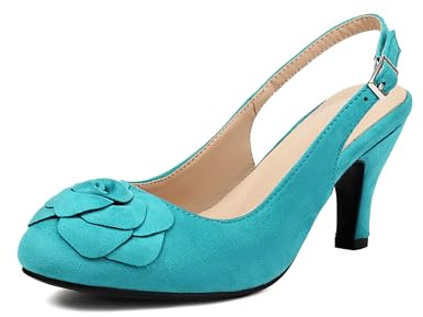 elerhythm Mary Jane Vintage Slingback Cinturino Regolabile Fiore Close Toe Anni '20 Tacchi Gatsby Retro anni '50 Vittoriane Scarpe Camoscio, turchese, 38 EU