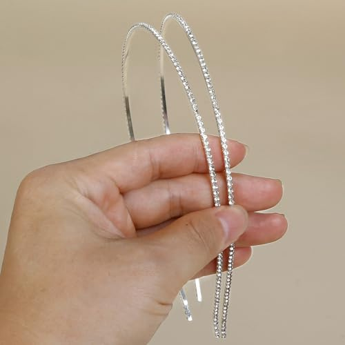 2 Pcs Thin Headbands for Women Non Slip Sparkly Rhinestone Headbands