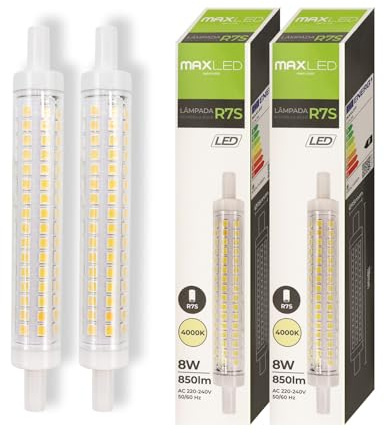 Maxled, Light is Led! R7S LED 118mm Ljuskälla 8W ersättning för 65W halogenlampa 4000K Dagsljusvit 850LM 300° Strålvinkel för Landskapsarbete, Säkerhet Markbelysning Ej Dimbarr AC220-240V 2 Stycke