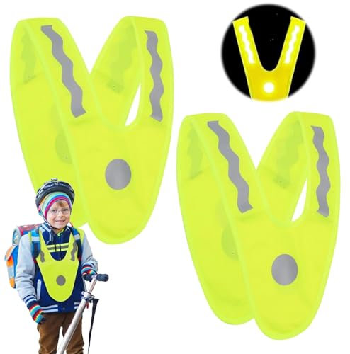 GUIANLOU 2 Stück Warnweste Kinder Leichte,V-Form Reflektorweste Kin der Reflektierende Weste Für Kinder Gelb Sicherheitsweste Kin der V-Form Signalkragen Warnschutzweste Für Kin der,Für Sport.