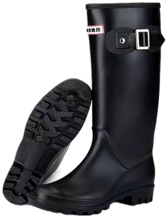 GBWPRBMW Womens Knee High Rain Boots - Waterproof Rubber Anti-Slip Boots with Narrow Calf & Thick Soft Sole for Garden Outdoor Work