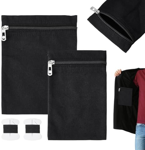 NBEADS 2 Stück 2 Größen Eingenähte Seitentasche Mit Reißverschluss, Rechteckiges Reißverschluss Innentaschen Set Für Mäntel Mit Nähgarn Und Nadeln Für Jacken Kapuzenpullover Und Sweatshirts, Schwarz