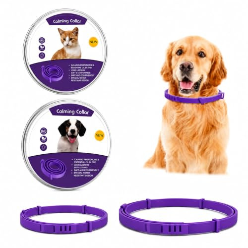 Omnikryp 2 Pezzi Collare Calmante per Cani, Collare Calmante per Gatti, Collari per Cani Antistress 60 Giorni, Regolabile, Lenisce L'irritabilità e Lo Stress, Impermeabile (62cm, 38cm)