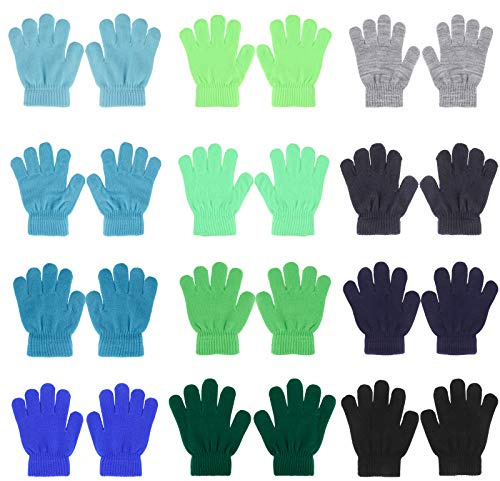 QKURT Magiska handskar för barn, 12-pack tonade färger vinter barnhandskar stretch hela fingrar handskar för pendling lek löpning