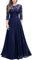MIUSOL Women's Retro Floral Lace 3/4 Sleeve Wedding Bridesmaid Maxi Dress (Large, Navy Blue)