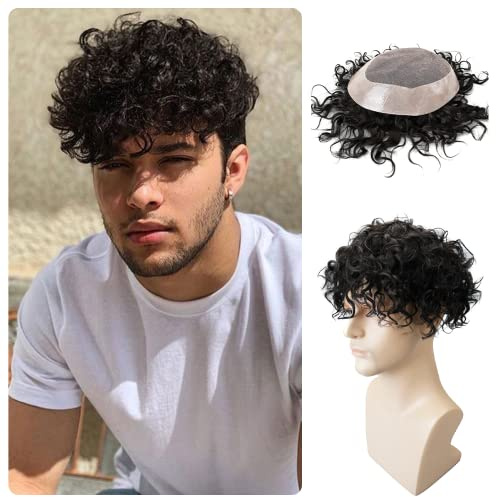 Lordhair Curly Hair Toupee - 100% Human Hair, Lace with PU Base - Men's 6x8 inch (20mm)