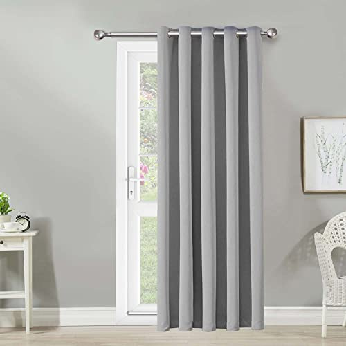 AMEHA Door Blackout Curtains for Bedroom – Eyelet Light Grey Curtains 66 x 84 inch Drop Super Soft Thermal Insulated Curtain with Matching Tiebacks - 1 Panel