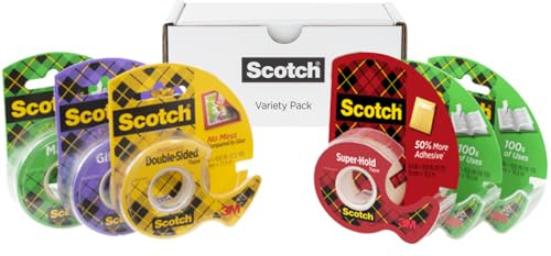 Scotch Variety Pack Tape, Assorted Sizes Including Magic Tape, Double-Sided Tape, Gift-Wrap Tape, and Super-Hold Tape, 6 Rolls Total