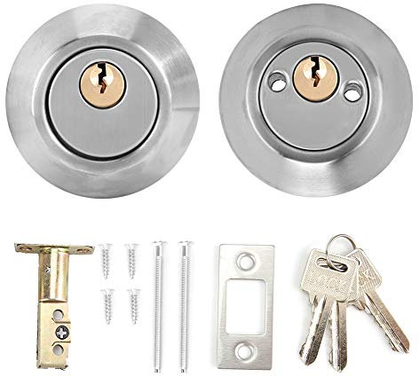 Double Cylinder Steel Security Door Bolt with Lock on Deadbolt Lockset Both Side Front Door and Exterior Gate Lockset Hardware (Stainless Steel)