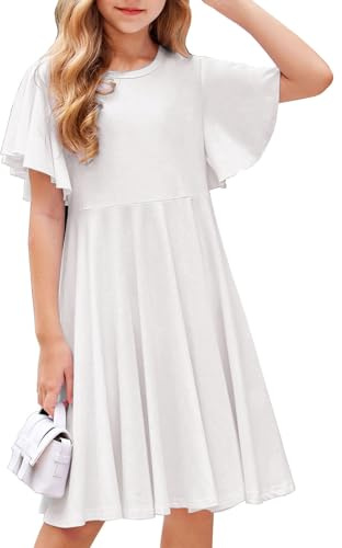 Arshiner Robe à Manches Papillon pour Filles - Trapèze d'Été à Col Rond en Coton - Vêtement Décontracté pour Enfants avec Poche - Idéal pour Fête et Mariage - 5-13 Ans