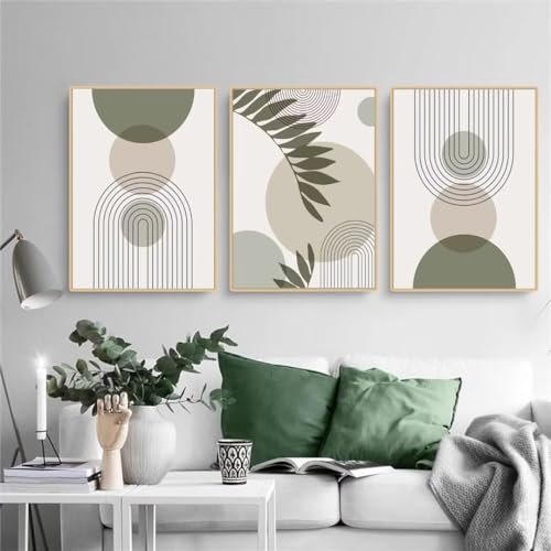 PWAAHDC Sage Green Wall Art Set of 3 - Boho Pictures for Living Room and Bedroom Decor, Modern Canvas Prints posters (Unframed A2)