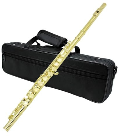 Flauta de concierto chapada en oro profesional con llave C, 16 agujeros cerrados, con caja Flauta Travesera Kit