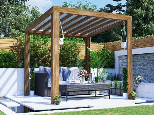 Dunster House Wooden Garden Pergola with Roof – 2.5m x 2.5m Pressure Treated Timber Outdoor Canopy Shelter, TerraCube