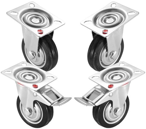 4x Schwerlastrollen mit Bremse bis 400 kg belastbar - Lenkrolle 75 mm Transportrollen - Rollen mit Bremsen - Möbelrollen