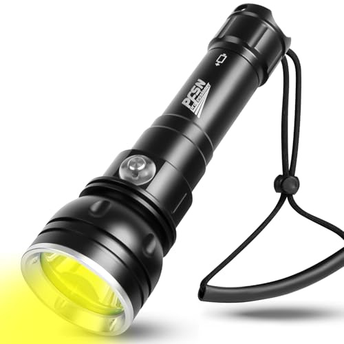 Lampe de plongée PFSN haute luminosité jaunâtre - Étanche jusqu'à 150 m - Longue portée de 400 m - Idéale pour la plongée, la spéléologie, la chasse