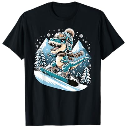 Dino Snowboarding Fun Cool Snowboard For Men Women Kids T-Shirt