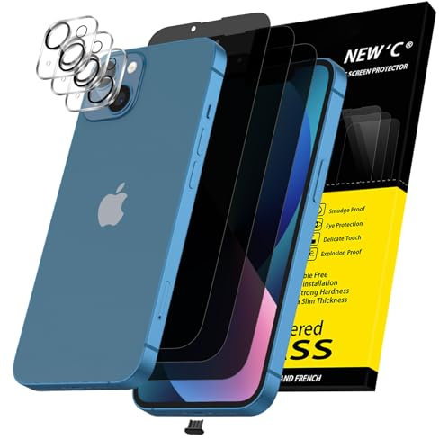 NEW'C 3 x Sichtschutz für iPhone 13 für Panzerglas (6,1 Zoll) und 3 x Kamera Panzer Schutz Glas Kameraschutz + Staubschutzstöpsel -28 Grad verbesserter Sichtwinkel - kratzfest