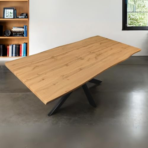 Bett11 Esstisch 180x90 cm Holz 40mm Eiche-Optik, Spider Gestell schwarz, Baumkantentisch aus Holz, Casa Massiva