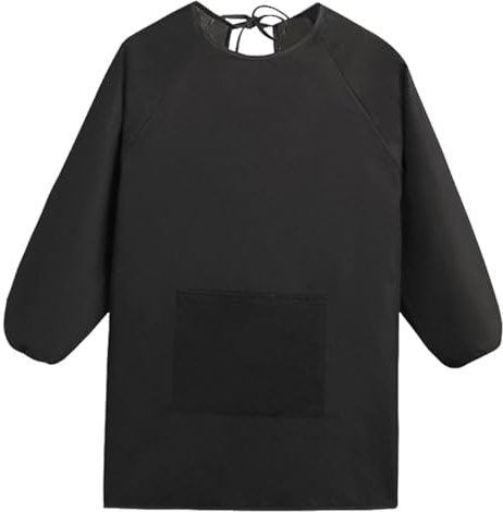 Augesak Malkittel Kinder 12-16 Jahre, Malschürze Bastelschürze Kinder mit Ärmeln und Taschen, Kinderschürze Schule Jungen Mädchen für Basteln Malen Backen Kochen, Schwarz