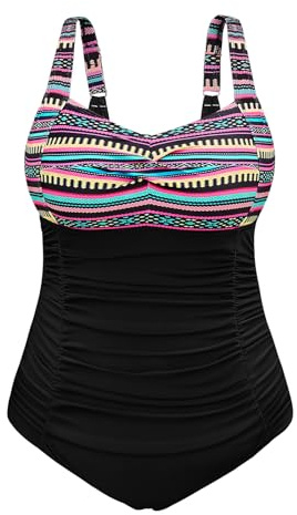 Vijamiy Bañador Mujer Reductor Barriga Tallas Grandes Push Up con Relleno Sexy Swimsuit Adecuado para Mujeres de Talla Grande Colores de Moda L-4XL(Bohemia,4XL)