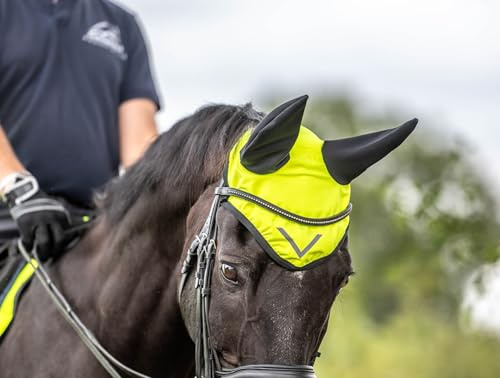 Ruggles Bonnet d'oreille Hi-Viz – Voile anti-mouches pour cheval et poney – Jaune, orange (jaune, plein)