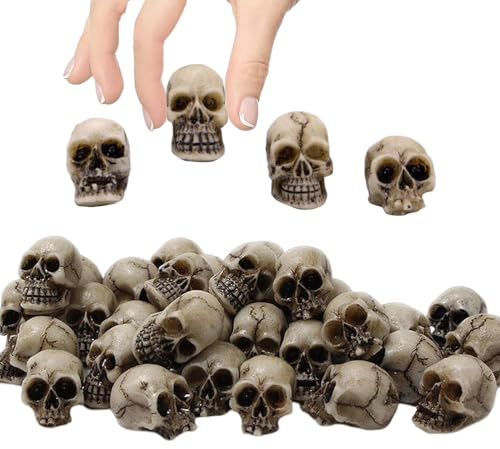 DSLIHA 20Pcs Mini Skulls Resin Halloween Party Decorations DIY Accessories Realistic Skeleton Head Halloween Skulls Ornament Reptile Cave Fish Tank Desktop Home Party Garden Pot Plant Decor