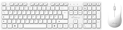 MediaRange Funk-Tastatur und Maus Set, QWERTZ (DE/at) T1, Vollformat mit Ziffernblock & Funktionstasten, 3-Tasten Maus mit Bildlauf-Rad, 1.200 DPI, Symmetrisch, Dedizierter Empfänger, Weiß