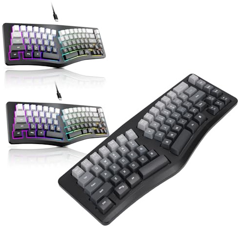 Zunate Teclado Ergonómico con Cable USB Retroiluminación de 7 Colores y Brillo Ajustable Escritura Cómoda Teclado Mecánico para Juegos Ergonómico Dividido Multi-OS